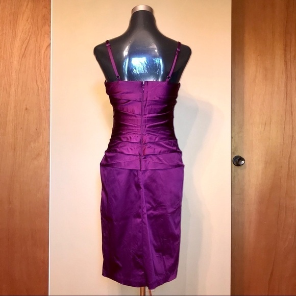 Barbiecore Cocktail Dress Ruched Magenta Satin Y2K Sweetheart Glam - Picture 3 of 12